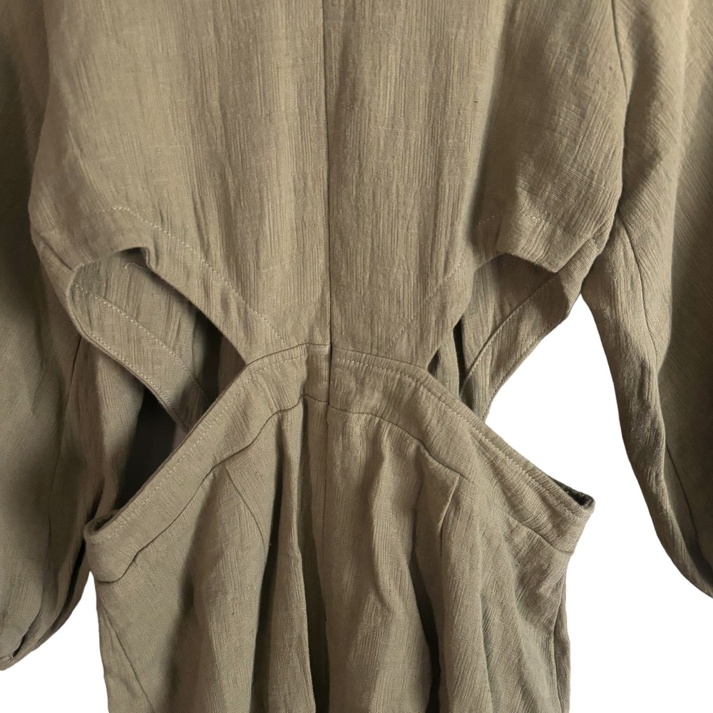 Maurie + Eve Another Day Mini Dress Olive Green XS Puff Sleeves Cut Out Cotton - Picture 6 of 12